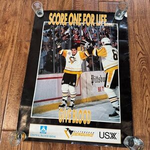 🏒Vintage Pittsburgh Penguins “Score One For Life” Blood Drive Poster🏒